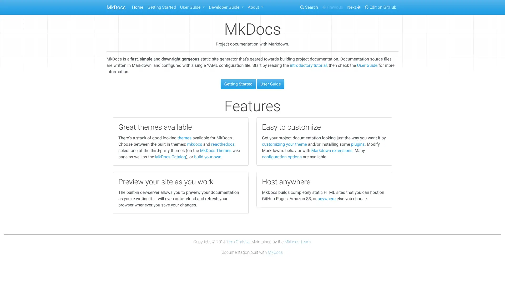 MkDocs screenshot