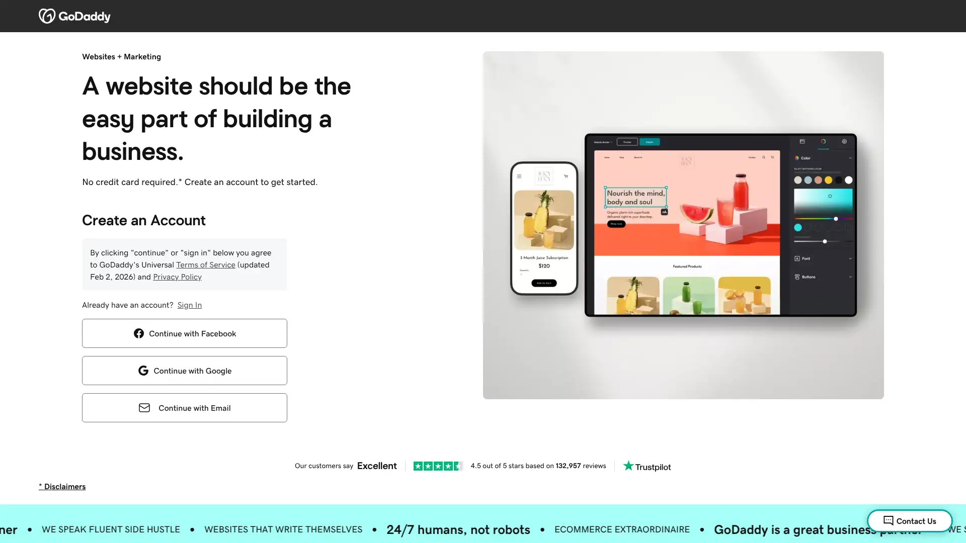 GoDaddy ecommerce screenshot
