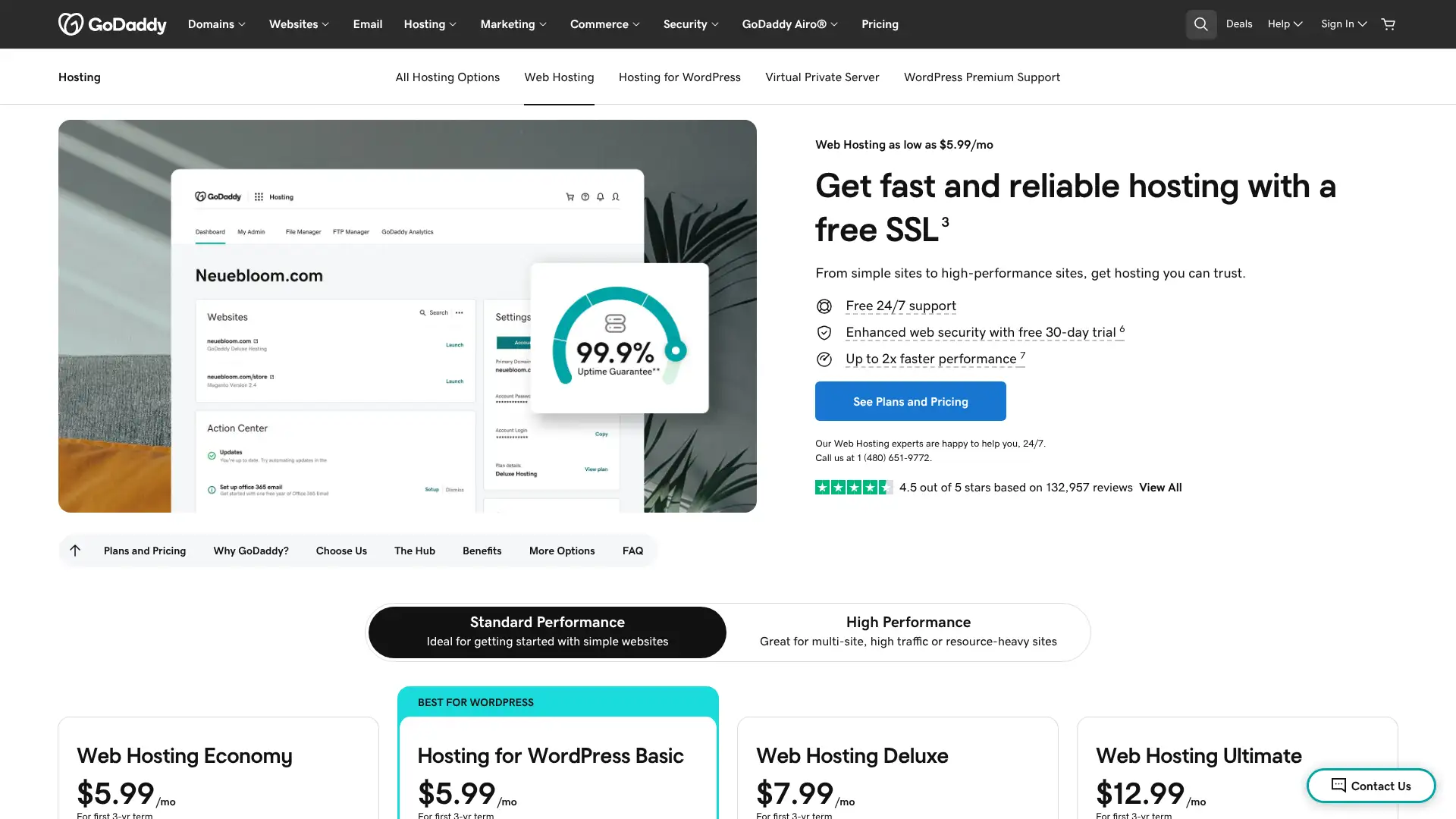 GoDaddy hosting screenshot