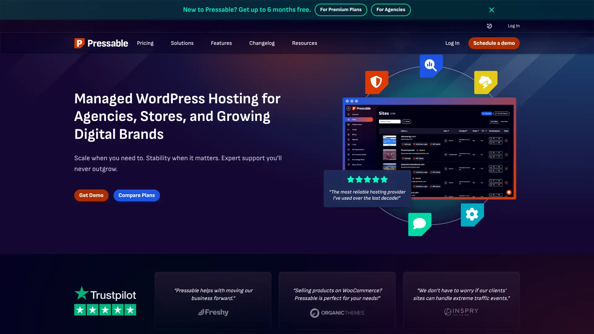 Pressable, Nexcess, and Pagely screenshot