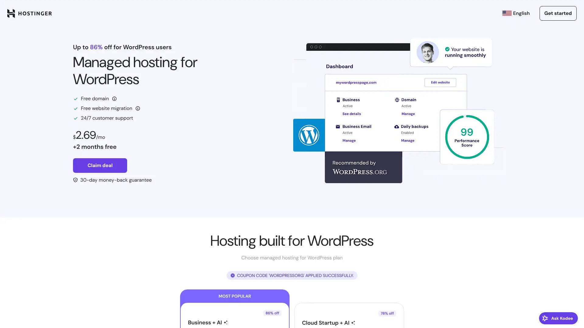 Hostinger Managed WordPress screenshot