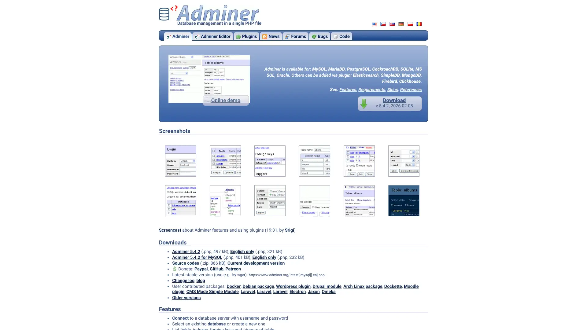 Adminer screenshot