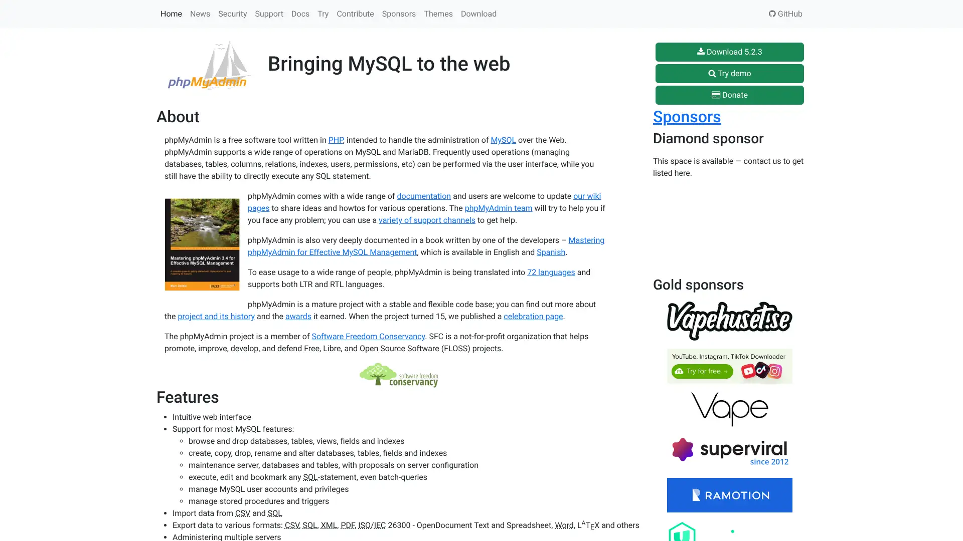 phpMyAdmin screenshot