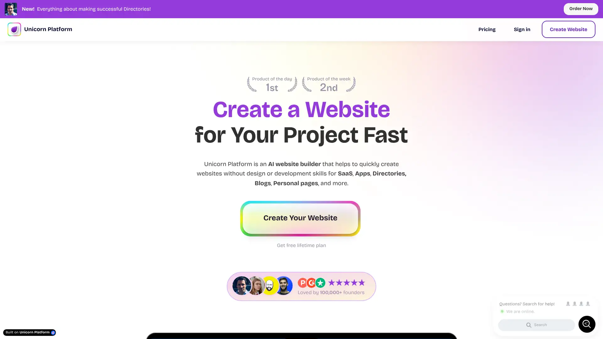 Unicorn Platform screenshot