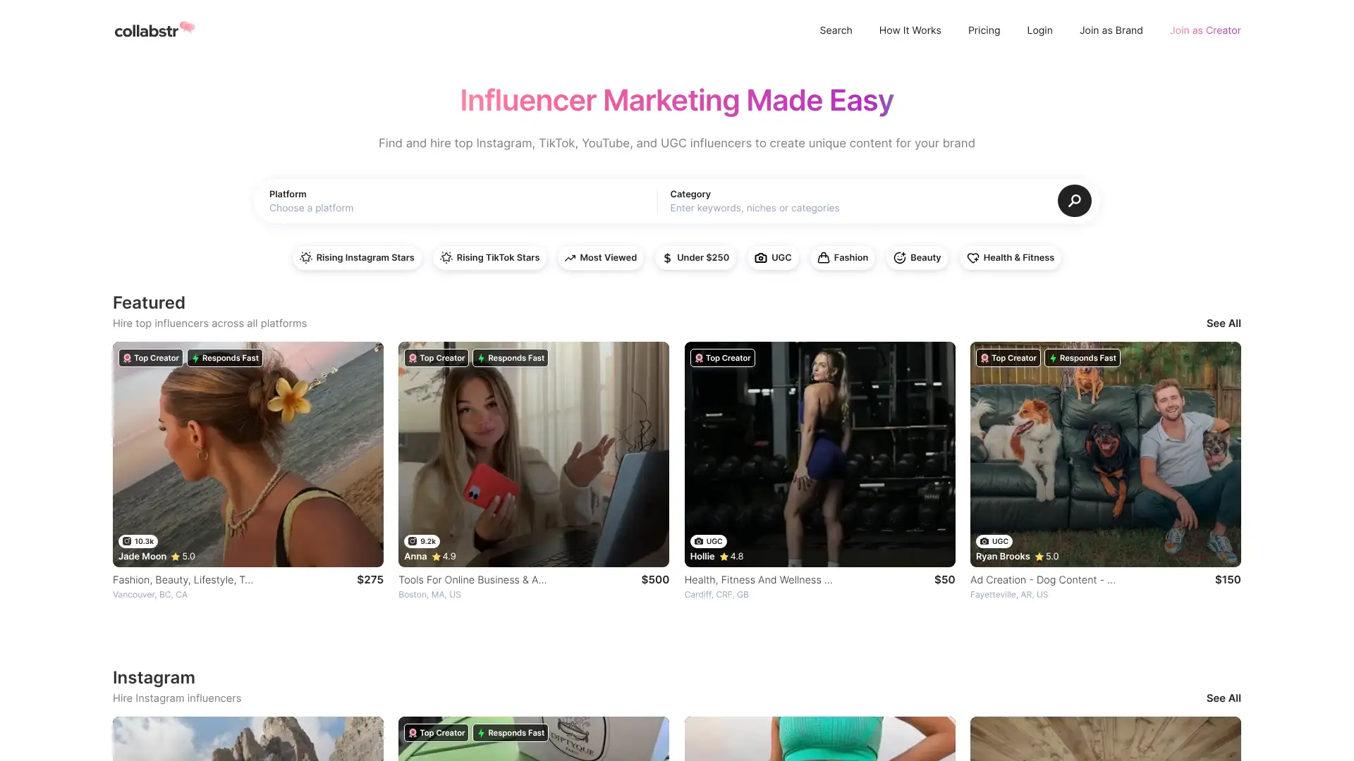 Collabstr screenshot