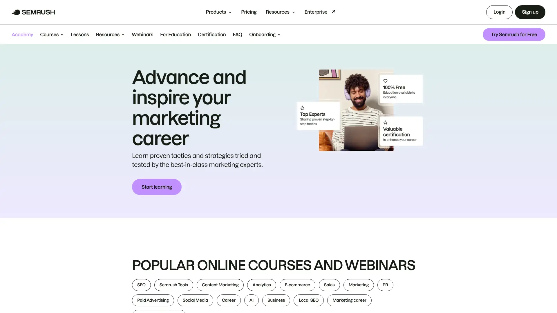 SEMrush Academy screenshot