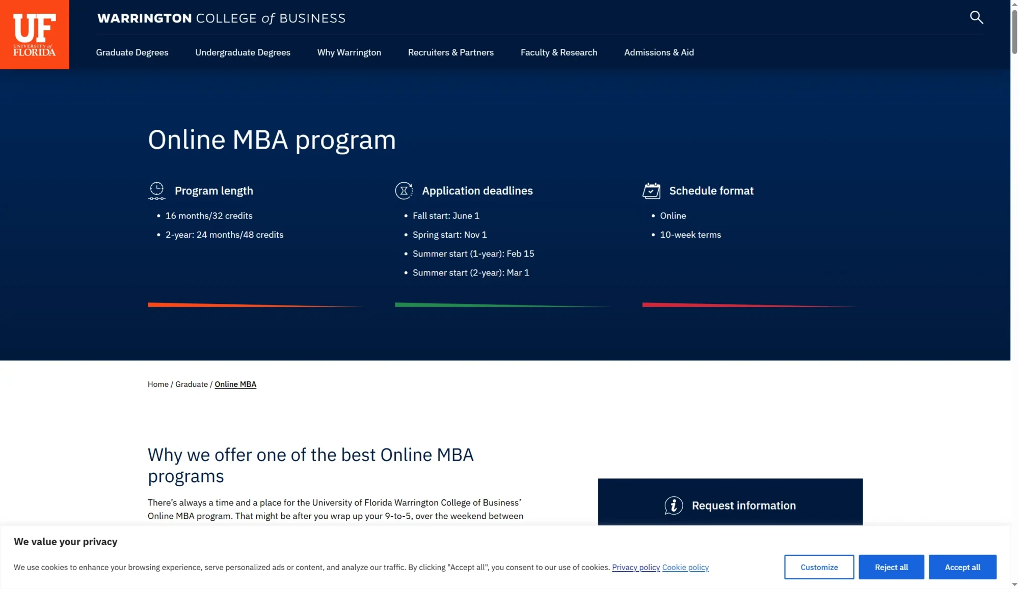 University of Florida Warrington (Online MBA) screenshot