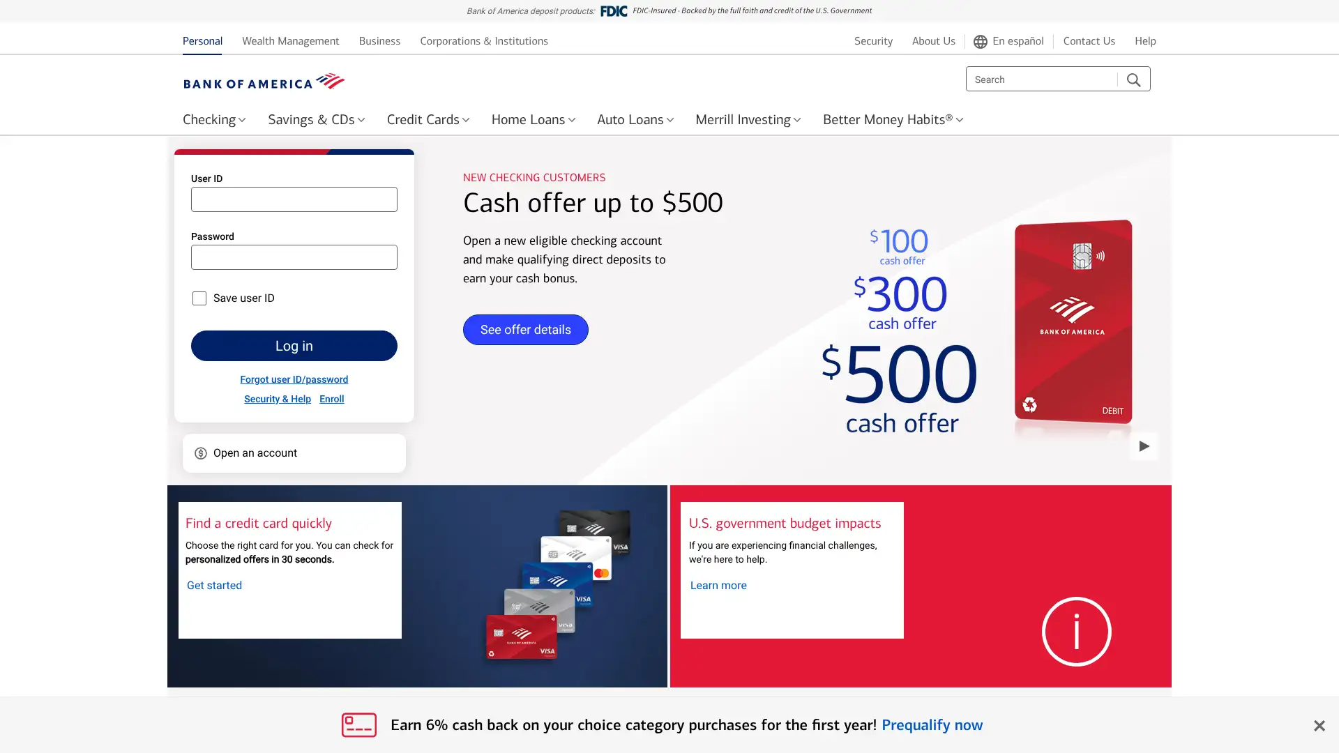 Bank of America screenshot