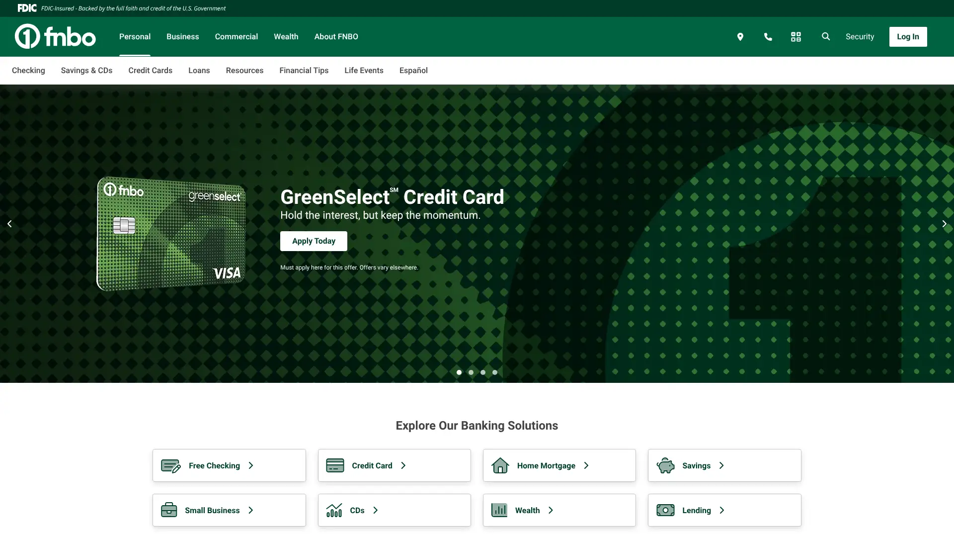 FNBO Evergreen Card screenshot