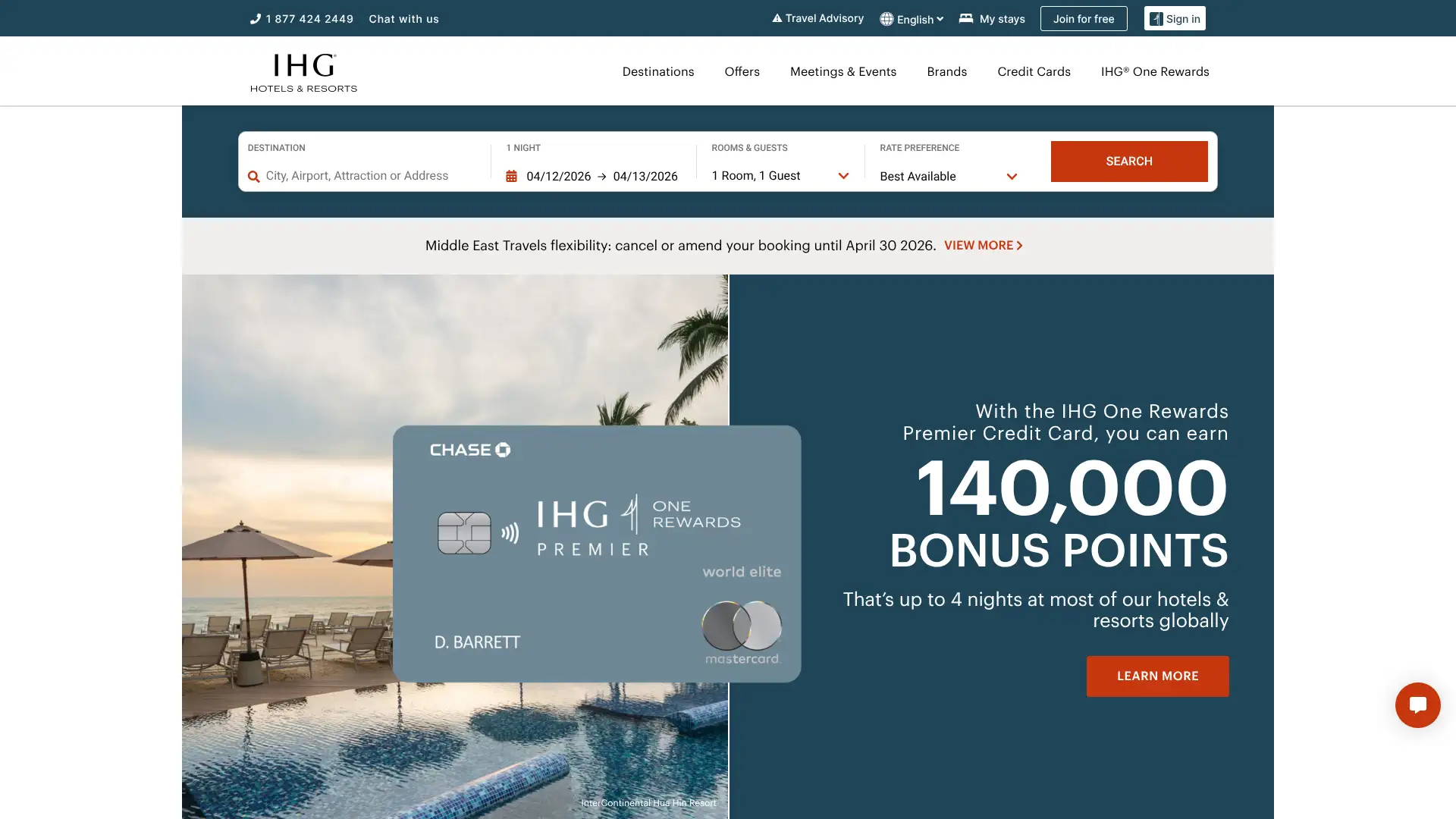 IHG One Rewards Premier Credit Card screenshot