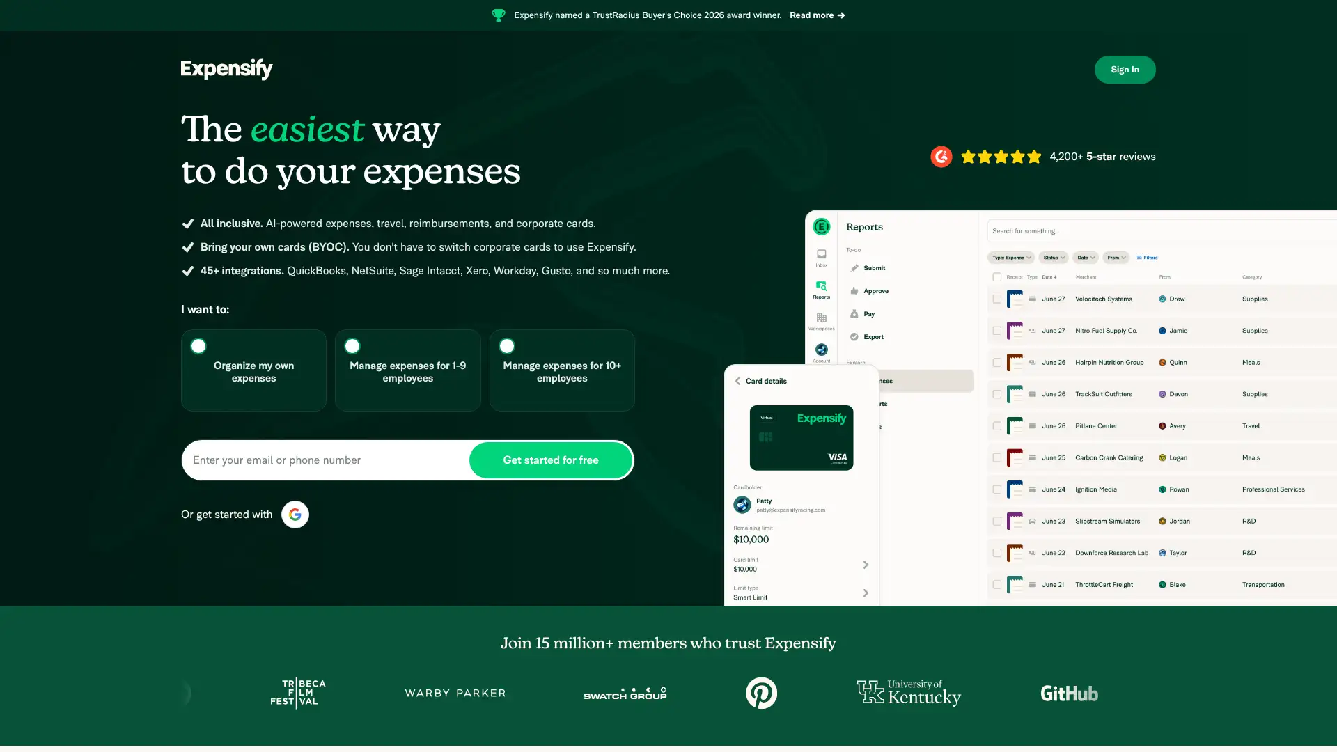 Expensify screenshot
