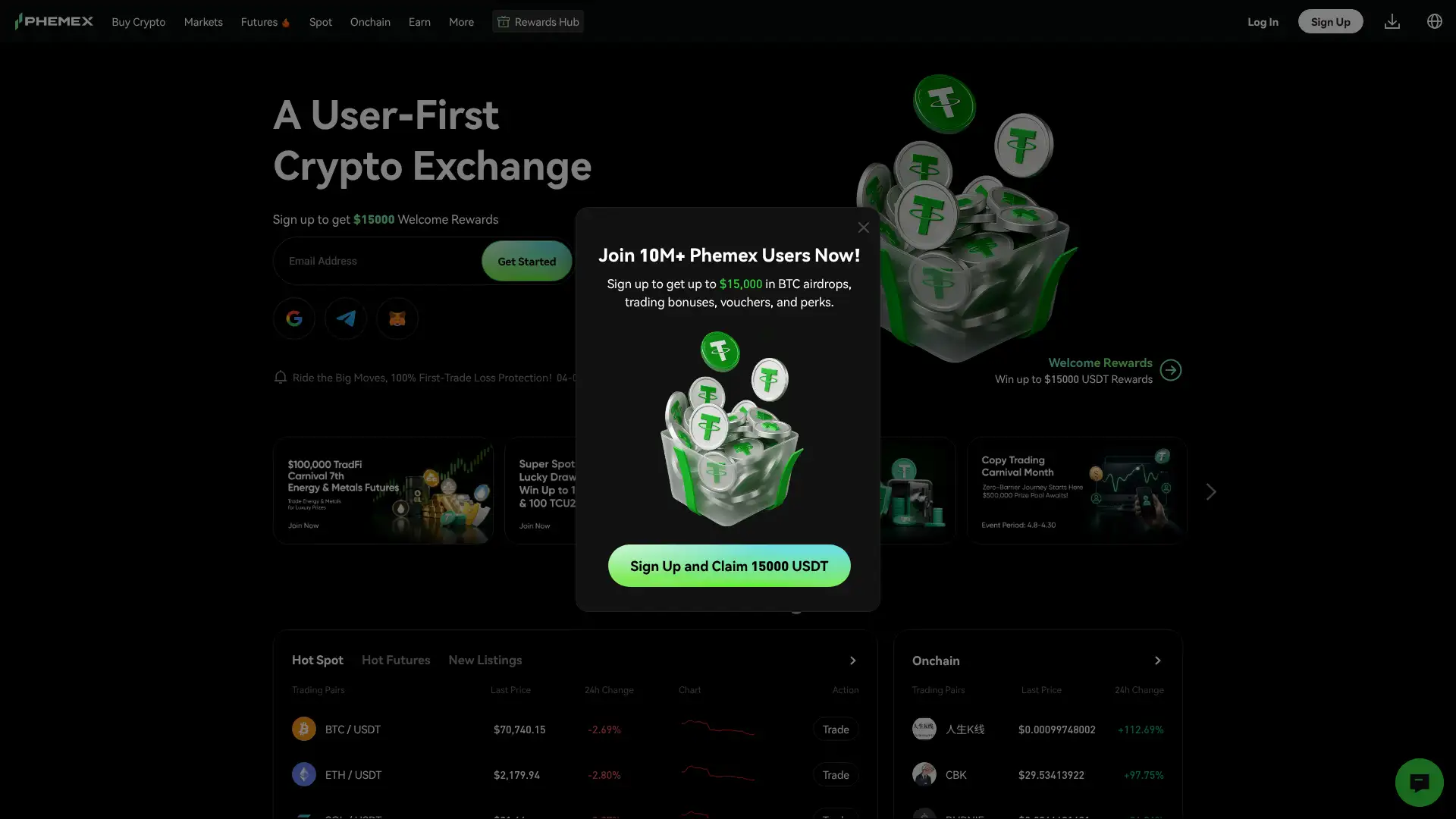 Phemex screenshot