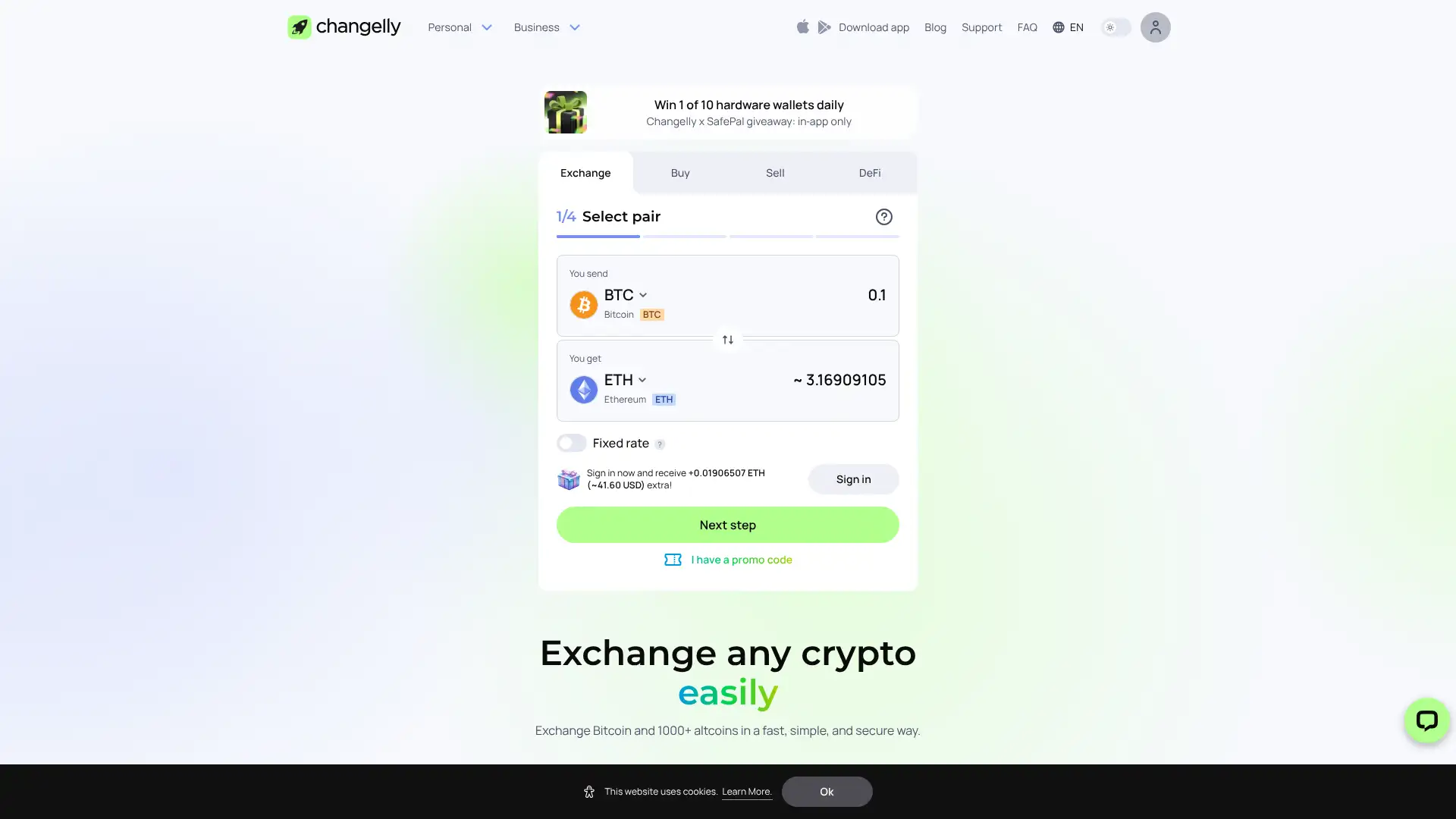 Changelly screenshot