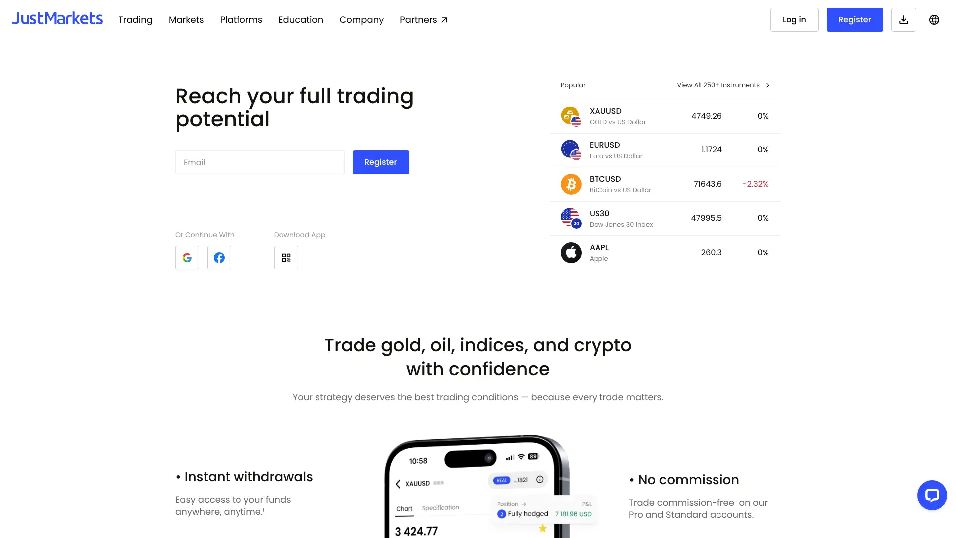 JustMarkets screenshot